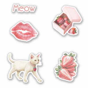 Erdbeer Charm White Cat Lips Aufkleber