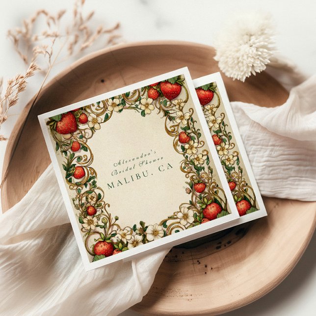 Erdbeer Cottagecore Botanische Hochzeitsdusche Serviette (Von Creator hochgeladen)
