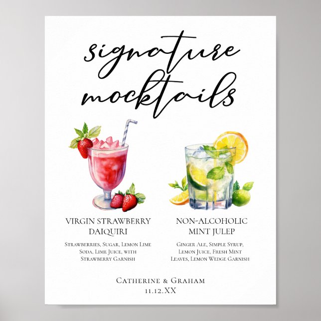Erdbeer Daiquiri Mint Julep Mocktails Menü Poster (Vorne)