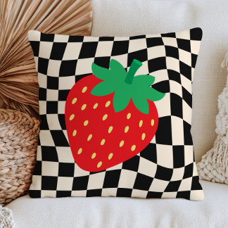 Erdbeer-Design auf kariertem Muster Retro-Frucht Kissen