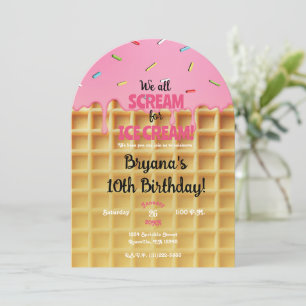 Erdbeer-Eis-Waffel-Kegel-Geburtstag Einladung