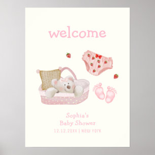 Erdbeer-Eisbär-Spielzeug-Baby-Shower-Willkommen Poster