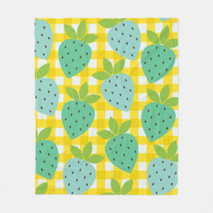 Erdbeer Gingham Gelb Grün Retro Sommer Fleecedecke