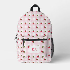 Erdbeer Gingham Individuelle Initialen Rosa Süß Bedruckter Rucksack
