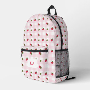 Erdbeer Gingham Individuelle Initialen Rosa Süß Bedruckter Rucksack