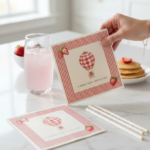 Erdbeer-Heißluftballon-Baby-Shower-Papier Serviette