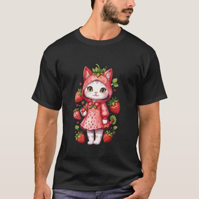 Erdbeer Kätzchen Regenmantel T-Shirt (Vorderseite)