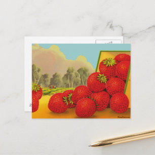 Erdbeer-Kistchenetikett Vintage-Kunst leere Postka Postkarte