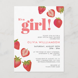 Erdbeer-Mädchen-Baby-Shower-Einladung Postkarte