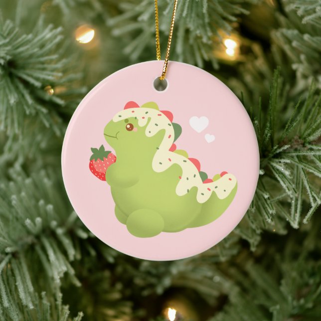 Erdbeer-Matcha-Dinosaur  Keramik Ornament (Baum)