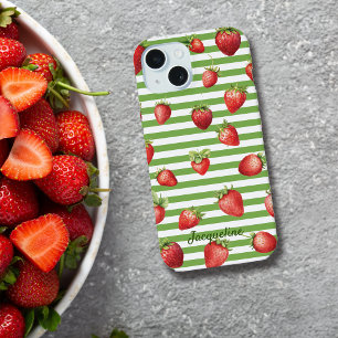 Erdbeer-Matcha-Streifen Personalisierbare Handyhül iPhone 15 Hülle