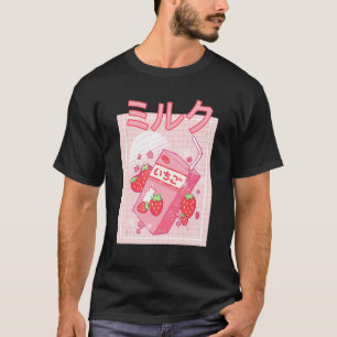 Erdbeer-Milchshake-Karton Pink Japanischer Retro- T-Shirt