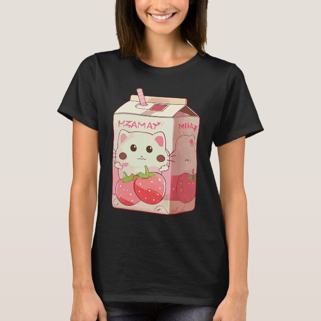 Erdbeer-Milchshake-Katze  2 T-Shirt (Vorderseite)