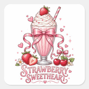 Erdbeer-Milchshake Süßes Rosa Dessert Leckerer Gen Quadratischer Aufkleber