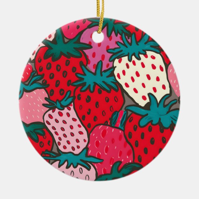 Erdbeer-Muster Keramik Ornament (Vorne)