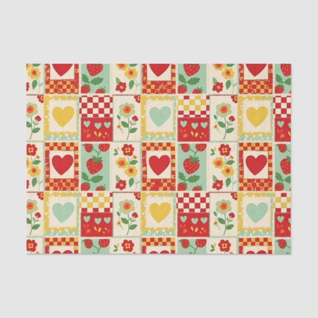Erdbeer-Patchwork-Picknick (1) Seidenpapier (Vorderseite)