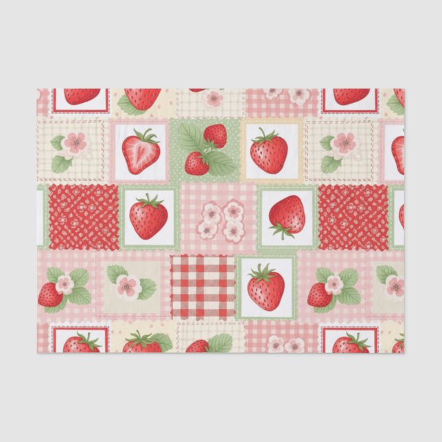 Erdbeer-Patchwork-Picknick (3) Seidenpapier (Vorderseite)