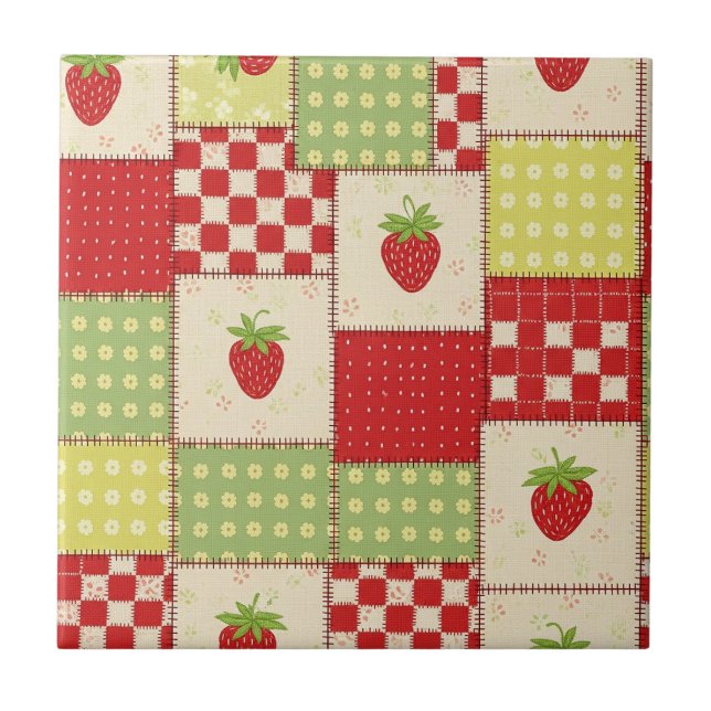 Erdbeer-Patchwork-Picknick (5) Fliese (Vorderseite)