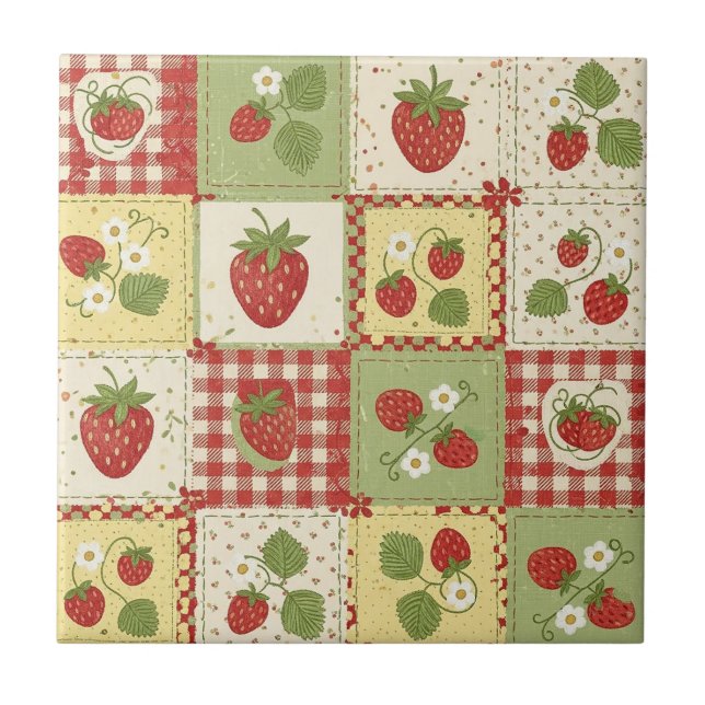 Erdbeer-Patchwork-Picknick (6) Fliese (Vorderseite)