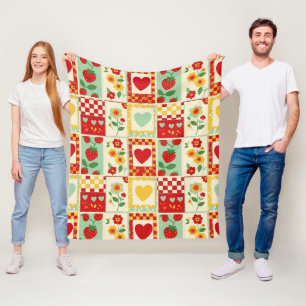Erdbeer-Patchwork-Picknick Fleecedecke