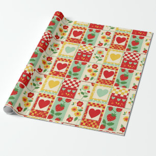 Erdbeer-Patchwork-Picknick Geschenkpapier