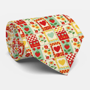Erdbeer-Patchwork-Picknick Krawatte