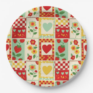 Erdbeer-Patchwork-Picknick Pappteller
