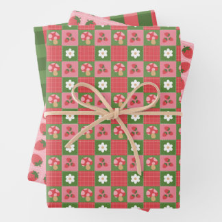 Erdbeer-Picknick-Geschenkverpackungspapier Rosa Gi Geschenkpapier Set