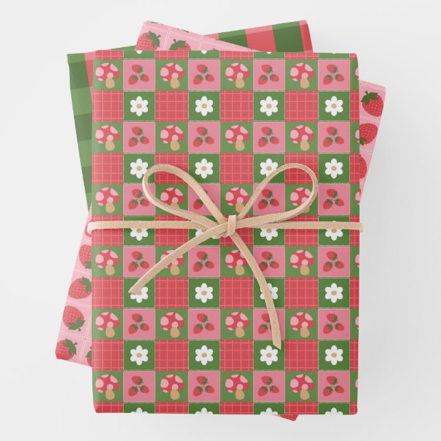 Erdbeer-Picknick-Geschenkverpackungspapier Rosa Gi Geschenkpapier Set (Beispiel)
