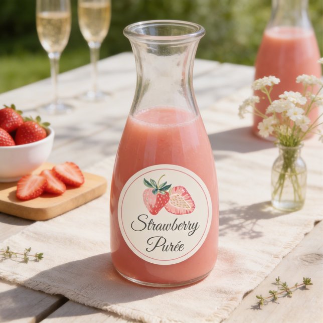 Erdbeer-Püree-Mimosa-Bar-Flaschenaufkleber Runder Aufkleber (Von Creator hochgeladen)