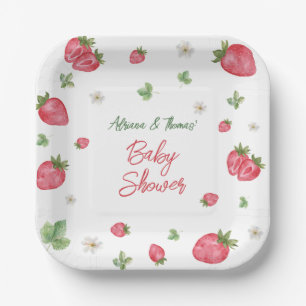 Erdbeer-Rosa-Floral-Baby-Party Pappteller