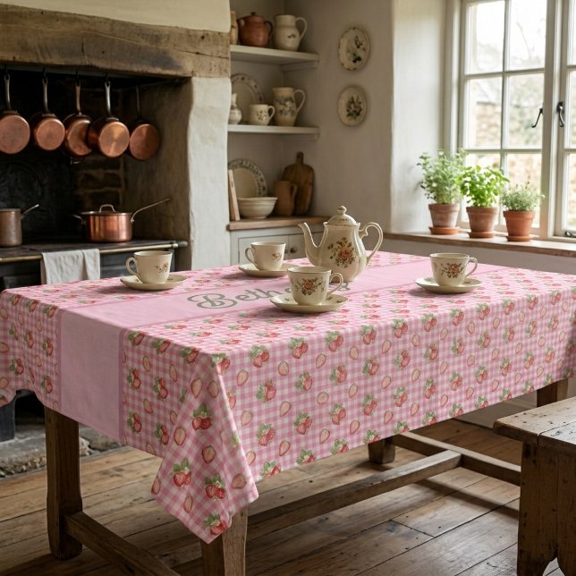 Erdbeer-Rosa Gingham-Karomuster Tischdecke (Von Creator hochgeladen)