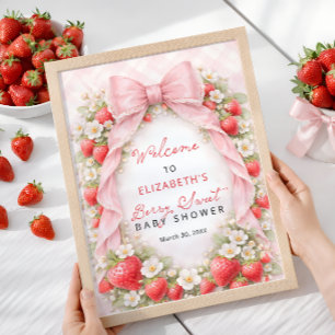 Erdbeer-Rosa-Schleife Baby Shower Willkommen  Poster