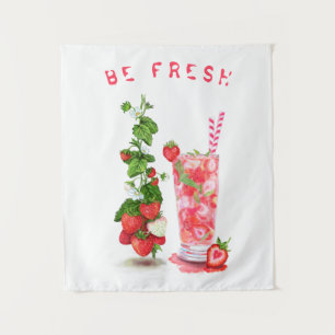 Erdbeer-Saft-Kühlgetränk-Früchte-Teppich Wandteppich