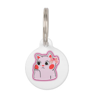 Erdbeer-Schleife Rosa Kitty – Süßes Cartoon-Design Haustiermarke