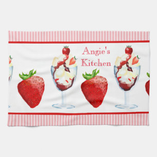 Erdbeer-Sundae-Eiscreme mit rosa Streifen Monogram Handtuch