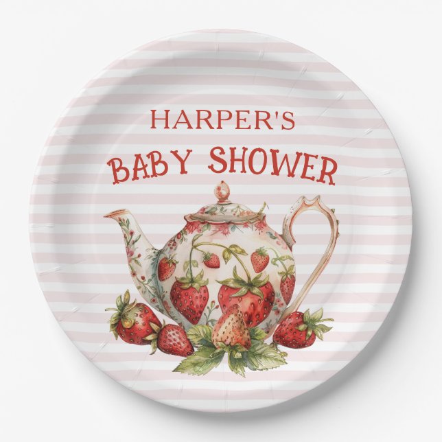 Erdbeer Thema Baby Shower Pappteller (Vorderseite)