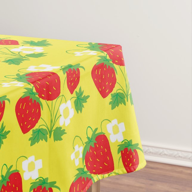 Erdbeer- und Blumen-Gelb-Muster Tischdecke (Beispiel)