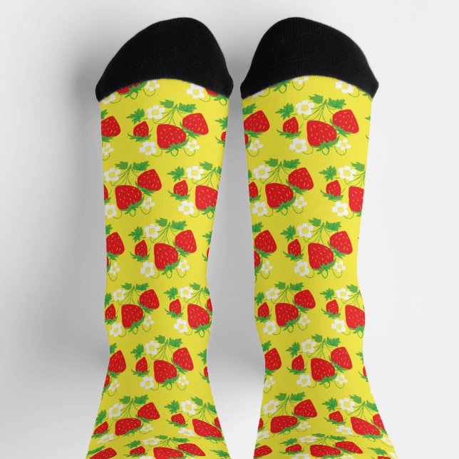 Erdbeer- und Blumenmuster Gelb Socken (Oben)