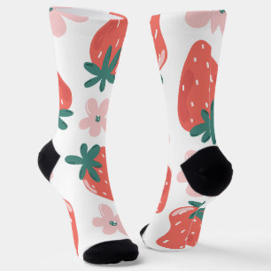 Erdbeer- und Blumenmuster Socken