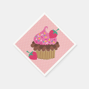 Erdbeer- und Schokoladen-Cupcake-Geburtstagsservie Serviette