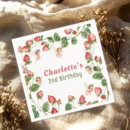 Erdbeer verzauberte Feengarten-Geburtstag  Serviette