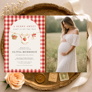 Erdbeer-Wäscheleine-Foto-Baby-Party Einladung