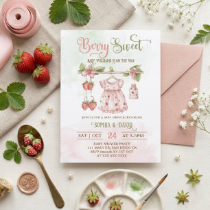 Erdbeer-Wäscheleine-Mädchen-Baby-Party   Einladung