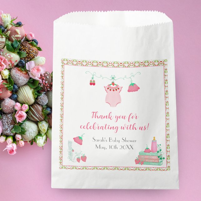 ErdbeerBaby Outfit mit Pattern Baby Dusche Geschenktütchen (Send guests home with strawberry-themed favor bags, a sweet memory of your celebration.)