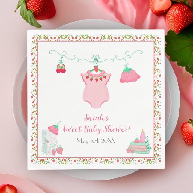 ErdbeerBaby Outfit mit Pattern Baby Dusche Serviette (Napkins adorned with strawberries, adding sweetness to every baby shower.)