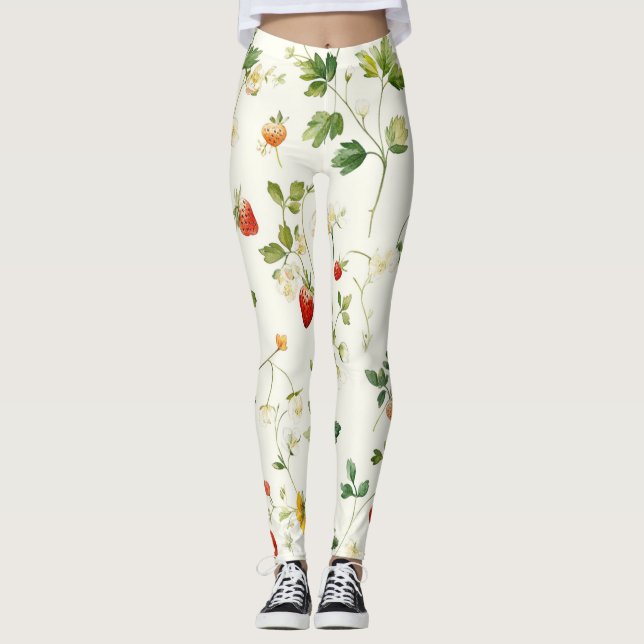 Erdbeerblätter Garten Leggings (Vorderseite)