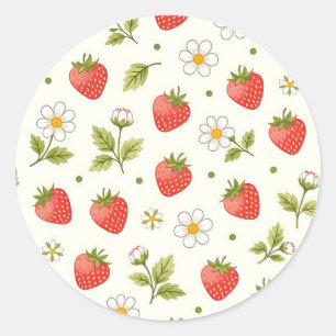 Erdbeerblüten-Sommer-Muster Runder Aufkleber