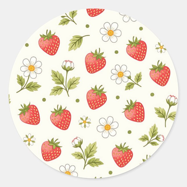 Erdbeerblüten-Sommer-Muster Runder Aufkleber (Vorderseite)
