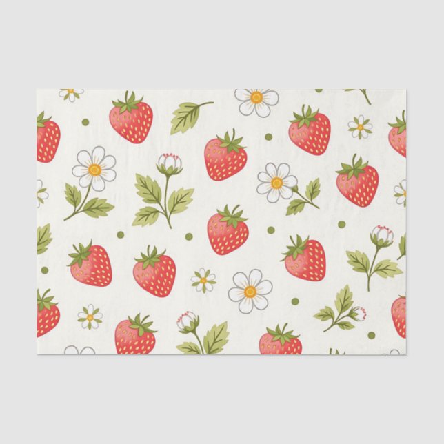 Erdbeerblüten-Sommer-Muster Seidenpapier (Vorderseite)
